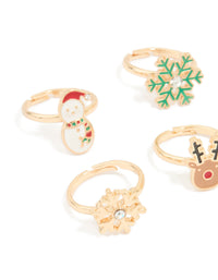 Kids Gold Snowman & Reindeer Rings 6-Pack - link has visual effect only