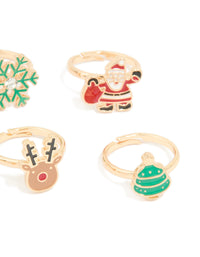 Kids Gold Snowman & Reindeer Rings 6-Pack - link has visual effect only