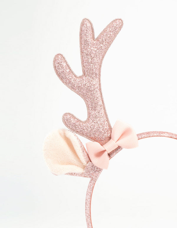 Kids Pink Fabric Reindeer Antler Headband