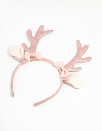 Kids Pink Fabric Reindeer Antler Headband - link has visual effect only