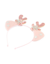 Kids Pink Snowflake & Reindeer Antler Headband - link has visual effect only