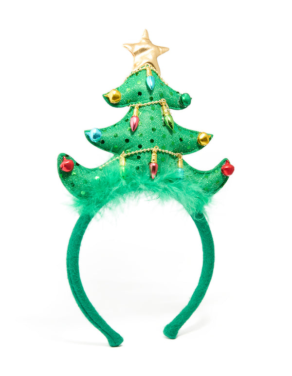 Kids Green Fabric Festive Tree Headband