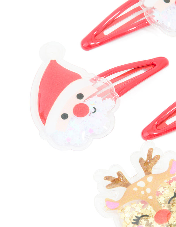 Kids Red Coated Metal Reindeer & Santa Snap Clips 4-Pack