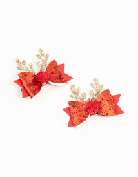 Kids Red Fabric Bow & Reindeer Clips 2-Pack - link has visual effect only