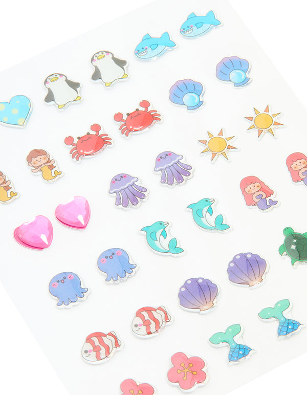 Kids Pastel Sea Themed Stick-On Earrings Set