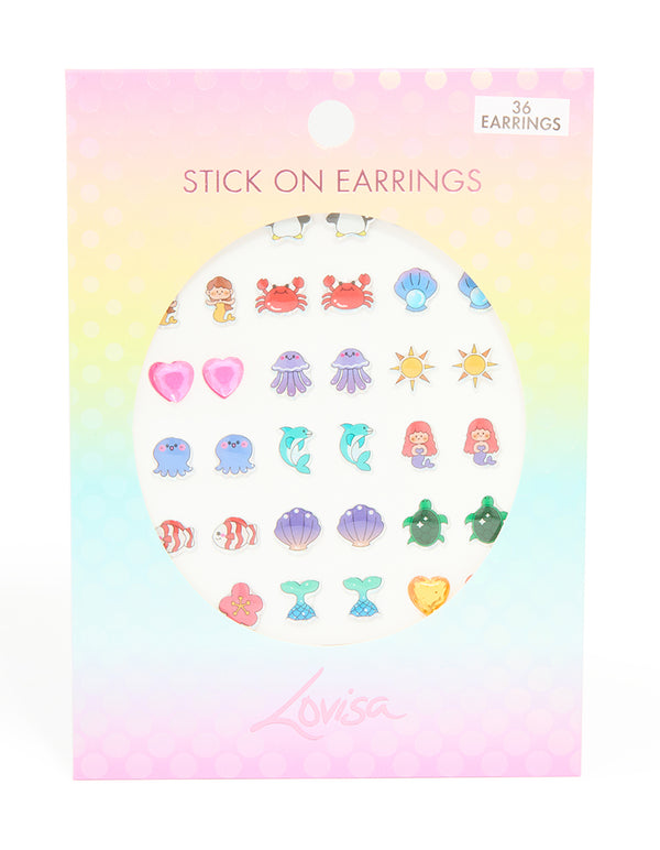 Kids Pastel Sea Themed Stick-On Earrings Set