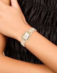 Mixed Metals Rectangle Roman Numeral Watch - link has visual effect only