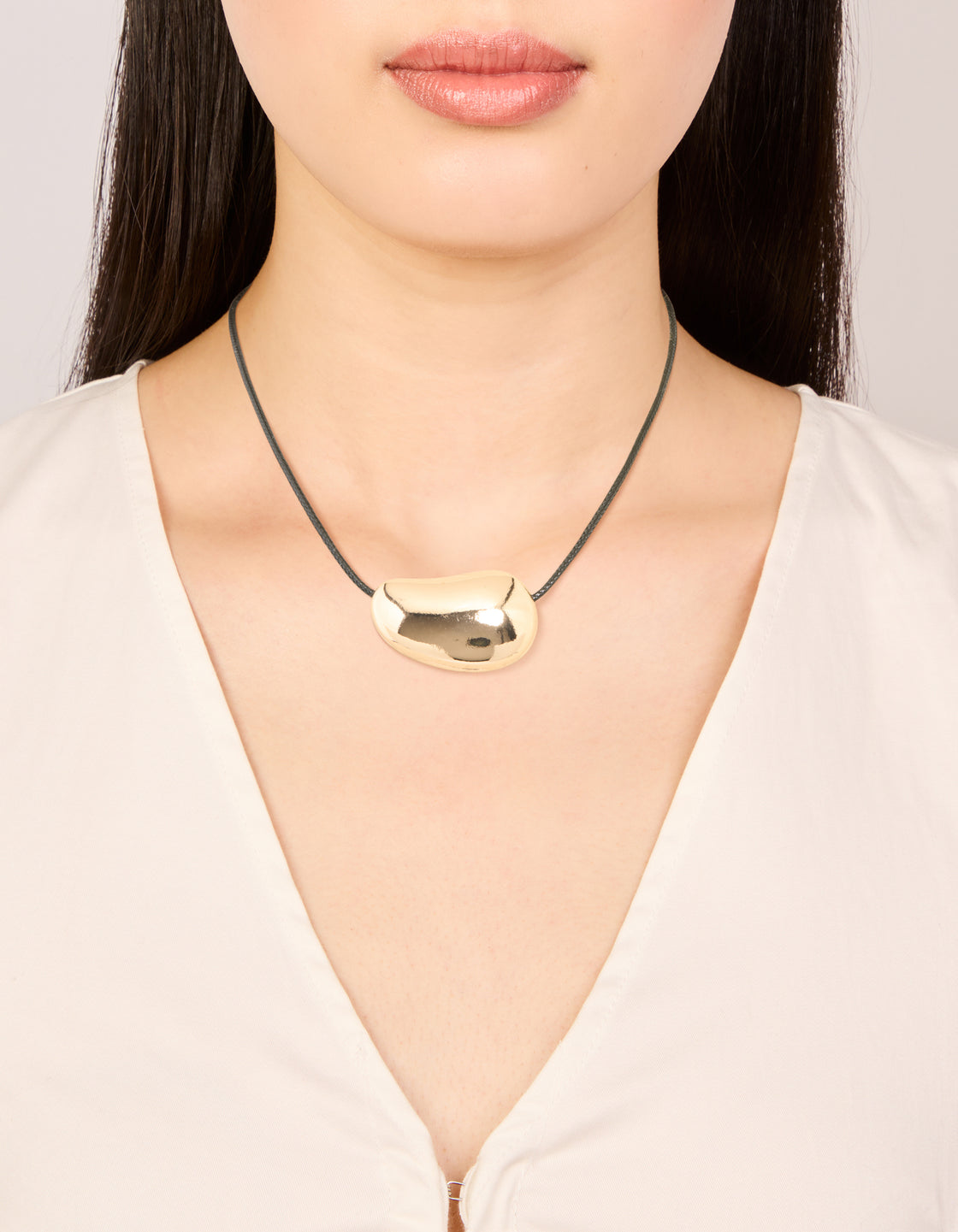 Gold Pebble Cord Medium Pendant Necklace