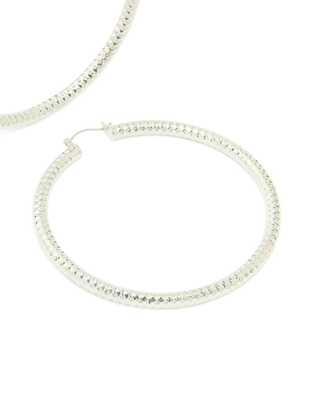 Silver Criss Cross Textured Medium Hoop Earrings