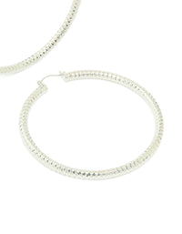 Silver Criss Cross Textured Medium Hoop Earrings - link has visual effect only