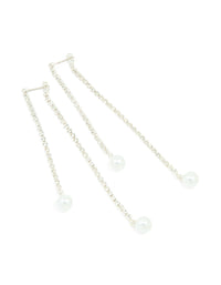 Silver Diamante Cup Chain Pearl Double Drop Earrings - link has visual effect only