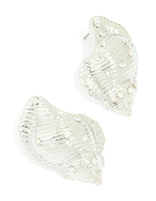 Silver Diamante Seashell Earrings
