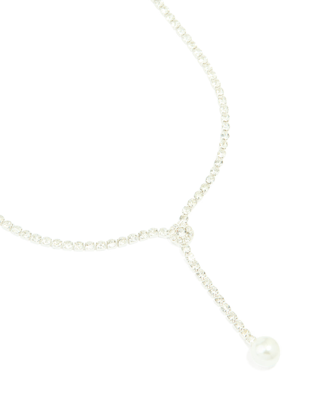 Silver Diamante Cup Chain Pearl Y-Necklace