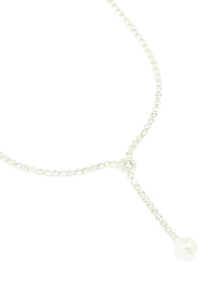 Silver Diamante Cup Chain Pearl Y-Necklace - link has visual effect only