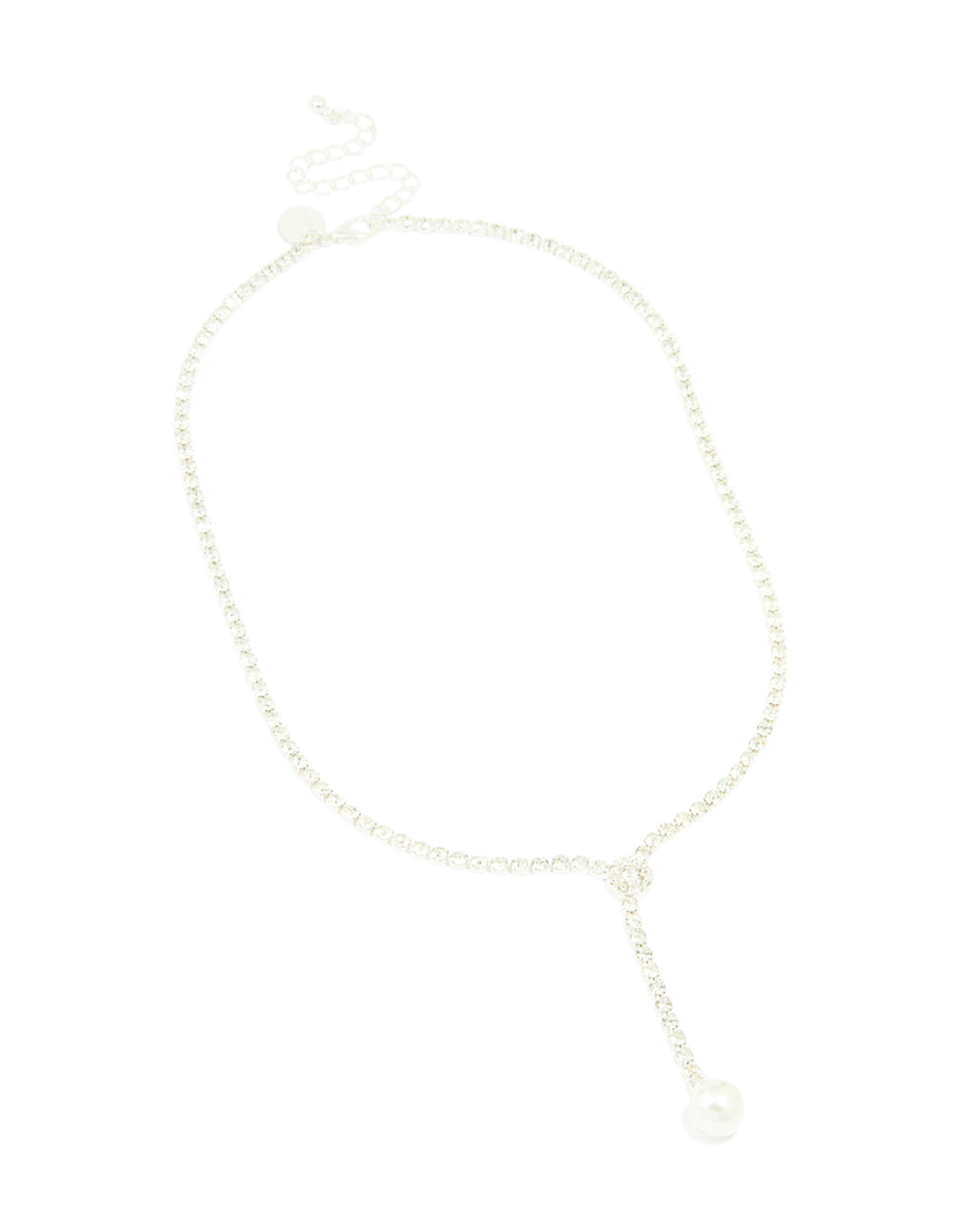 Silver Diamante Cup Chain Pearl Y-Necklace
