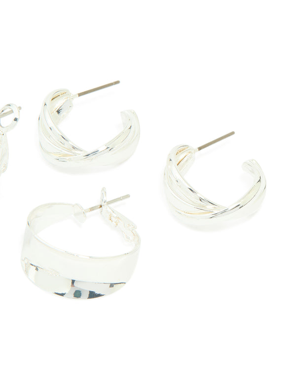 Silver Textured Hoop Earrings 3-Pack