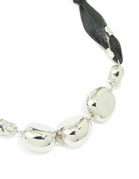 Silver Black Cord Fabric Orb Necklace - link has visual effect only
