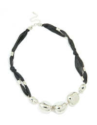 Silver Black Cord Fabric Orb Necklace - link has visual effect only