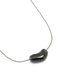 Black Coated Metal Baby Pebble Orb Cord Necklace - link has visual effect only