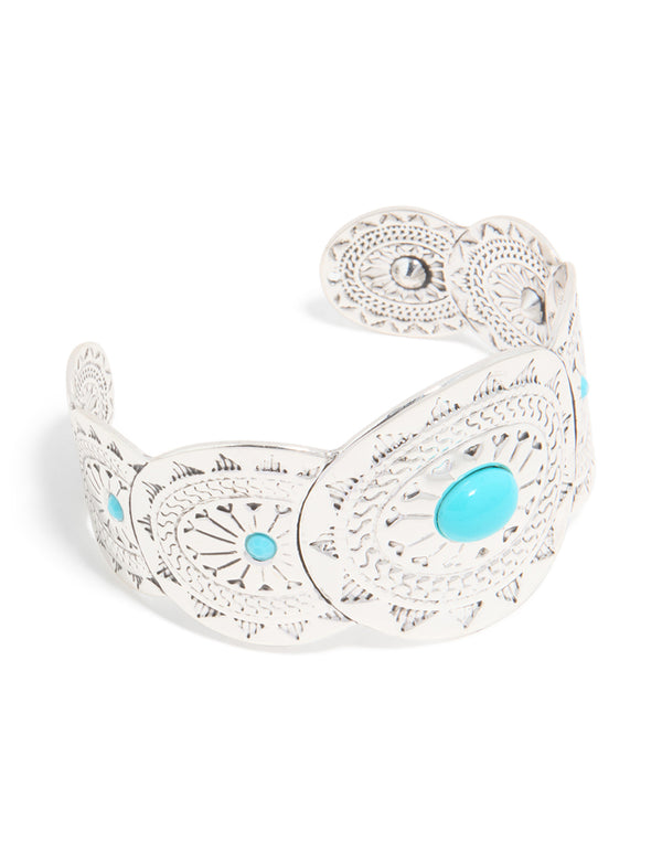 Antique Silver Blue Circle Molten Wrist Cuff
