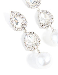 Silver Pearl Diamante Pear Drop Earrings - link has visual effect only