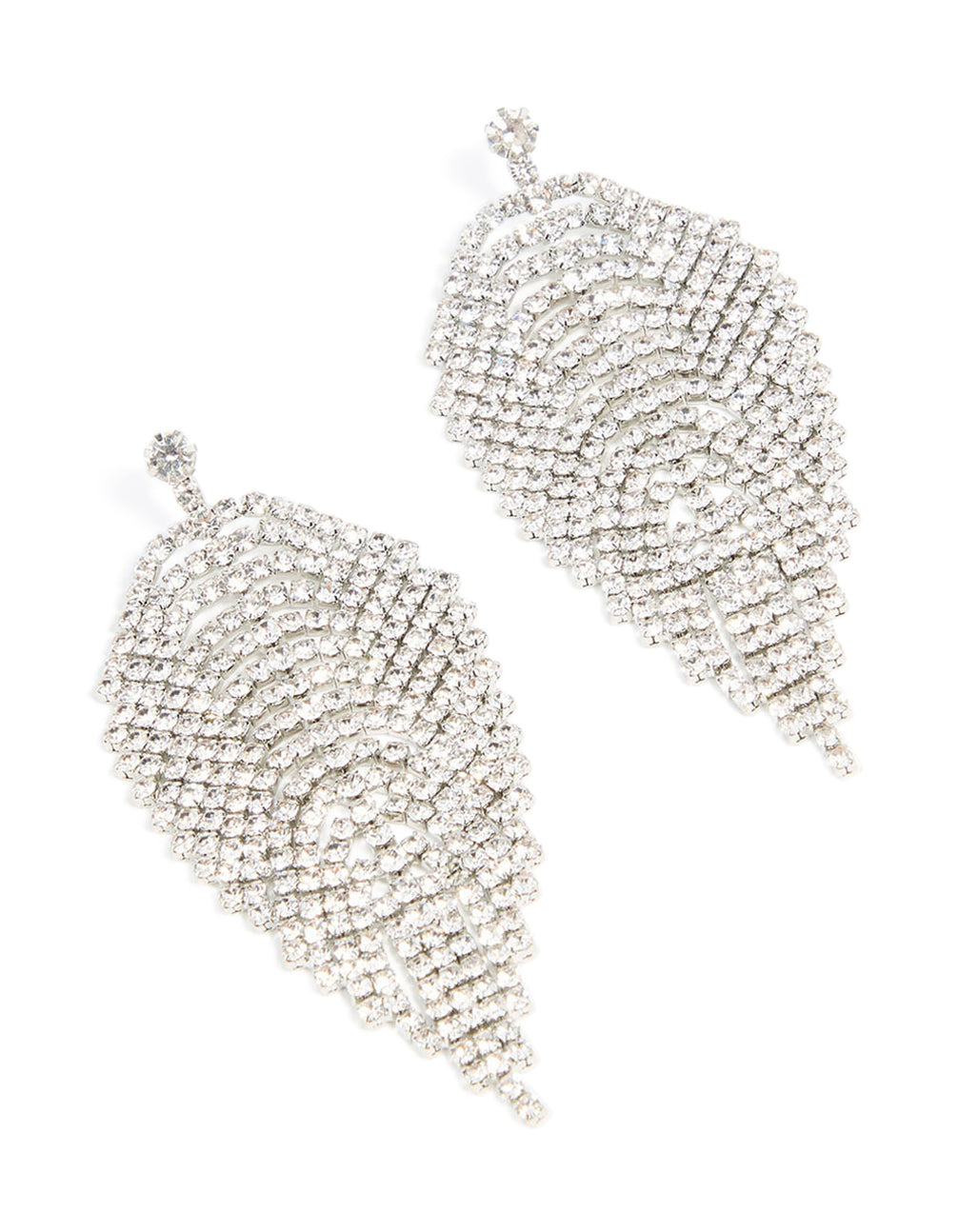 Silver Diamante Feather Drop Earrings