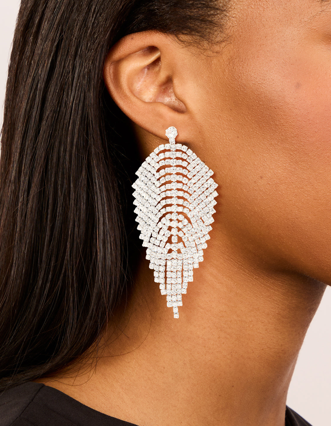 Silver Diamante Feather Drop Earrings