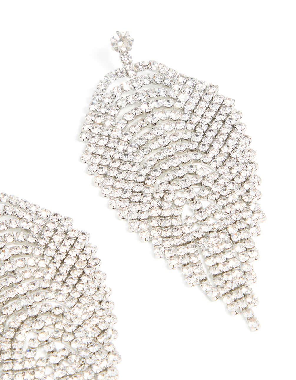 Silver Diamante Feather Drop Earrings