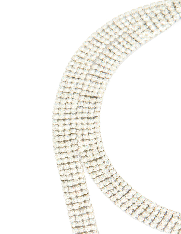 Silver Diamante Multi Tassel Necklace