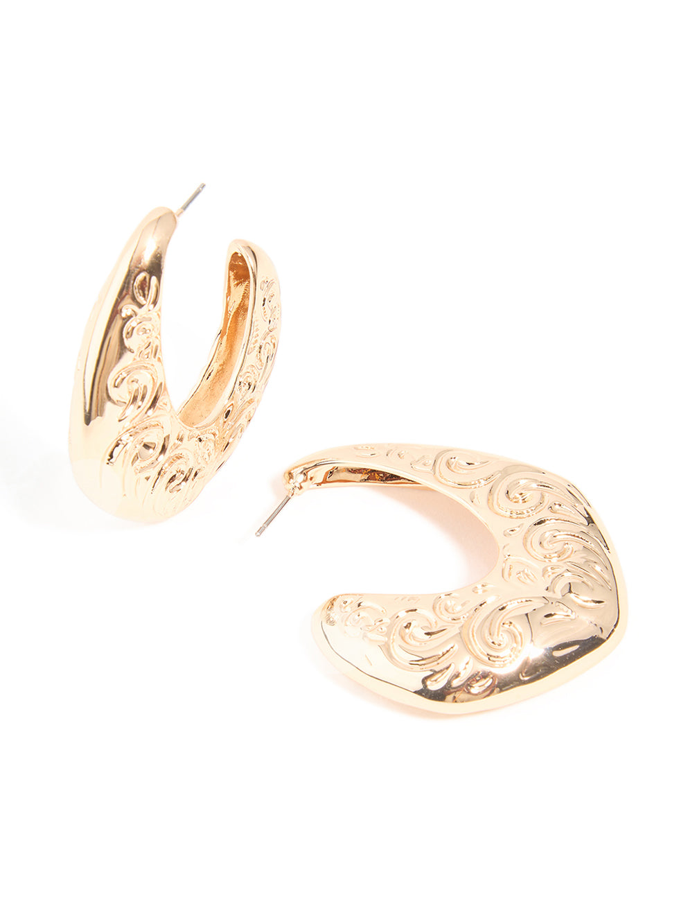 Gold Textured Swirl Large Hoop Earrings