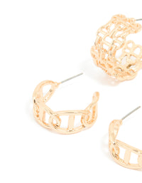 Gold Open Link Hoop Earrings 2-Pack - link has visual effect only