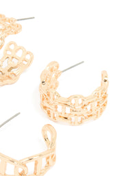 Gold Open Link Hoop Earrings 2-Pack - link has visual effect only