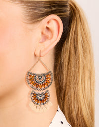 Antique Gold Orange Diamante Statement Coin Drop Earrings - link has visual effect only