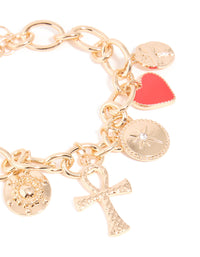Gold Chunky Cross & Heart Charm Bracelet - link has visual effect only
