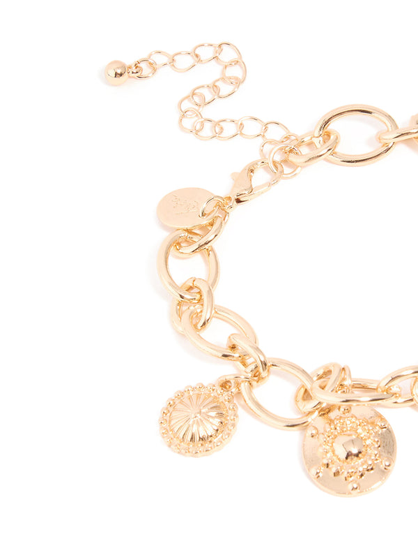 Gold Chunky Cross & Heart Charm Bracelet