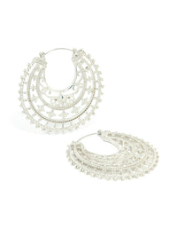 Antique Silver Boho Decorative Hoop Earrings - link has visual effect only