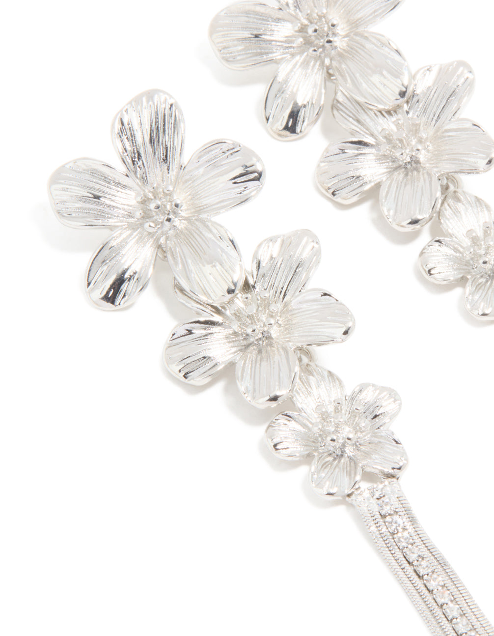 Silver Diamante Triple Tier Flower Drop Earrings