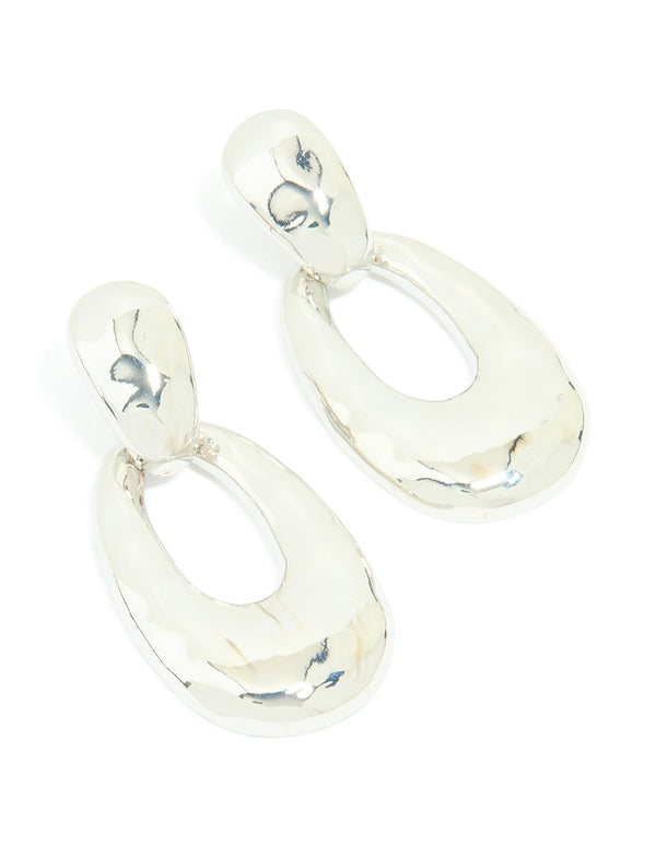 Silver Double Oval Drop Earrings
