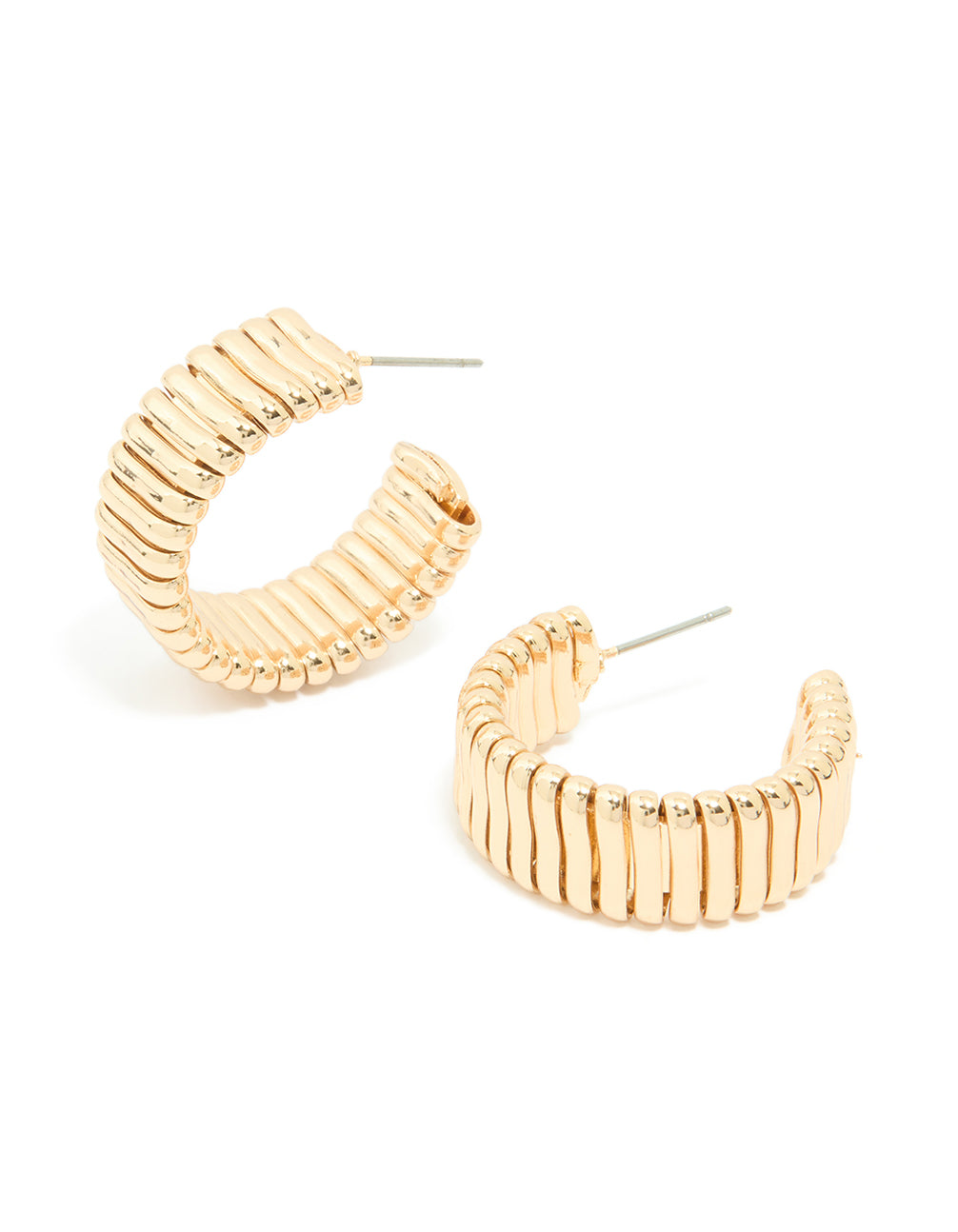 Gold Textured Watch Strap Style Hoop Earrings