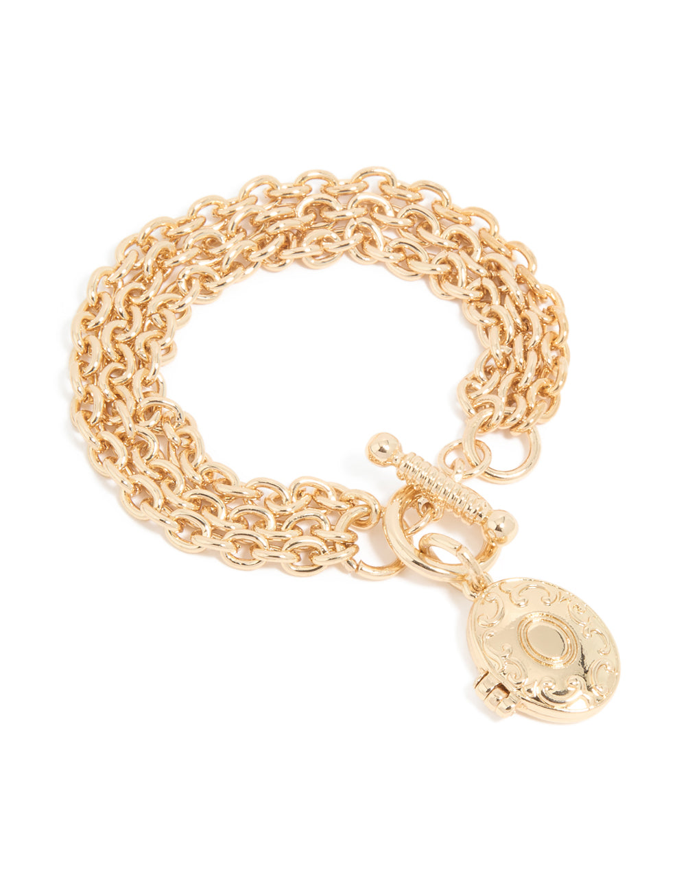 Gold Chain Locket Layered Toggle Bracelet