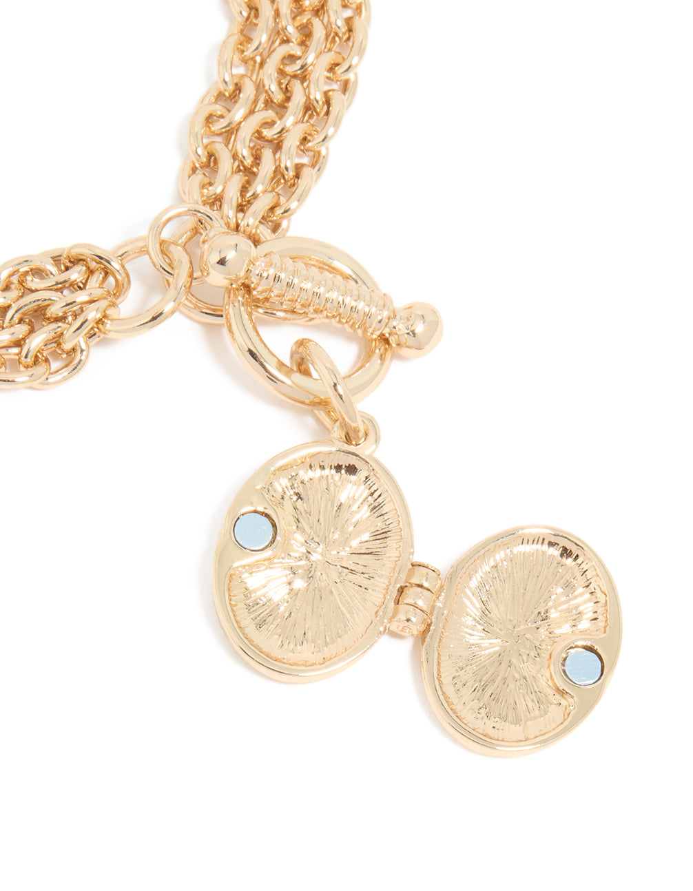 Gold Chain Locket Layered Toggle Bracelet