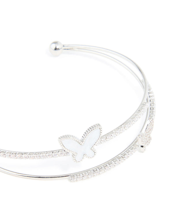 Silver Cubic Zirconia Butterfly Wrist Cuff