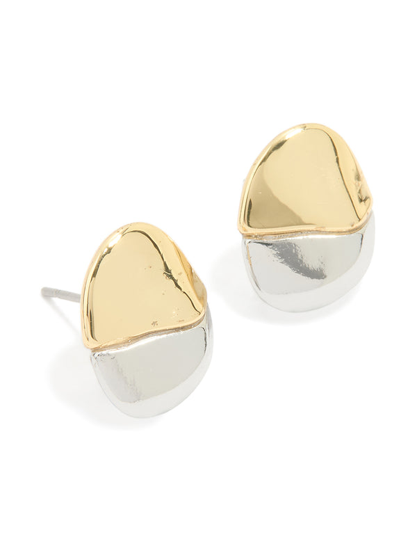Mixed Metal Plated Brass Mini Pebble Stud Earrings
