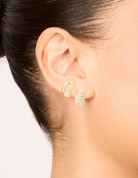 Gold Plated Mini Pebble & Cubic Zirconia Earrings 2-Pack - link has visual effect only