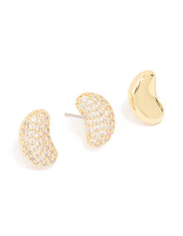 Gold Plated Mini Pebble & Cubic Zirconia Earrings 2-Pack