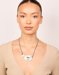 Silver Plated Pebble Cord Large Pendant Necklace - link has visual effect only