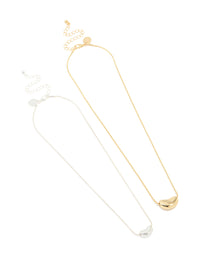 Mixed Metal Pebble Pendant Necklaces 2-Pack - link has visual effect only