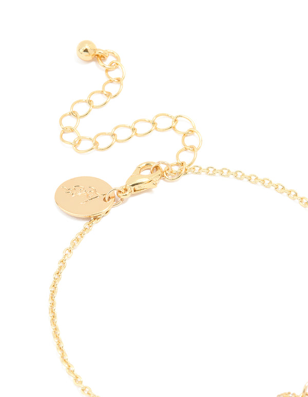 Gold Plated Brass Cubic Zirconia Single Pebble Bracelet