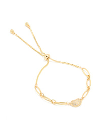 Gold Plated Brass Cubic Zirconia Pebble Chain Link Toggle Bracelet - link has visual effect only