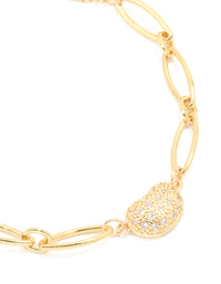 Gold Plated Brass Cubic Zirconia Pebble Chain Link Toggle Bracelet - link has visual effect only
